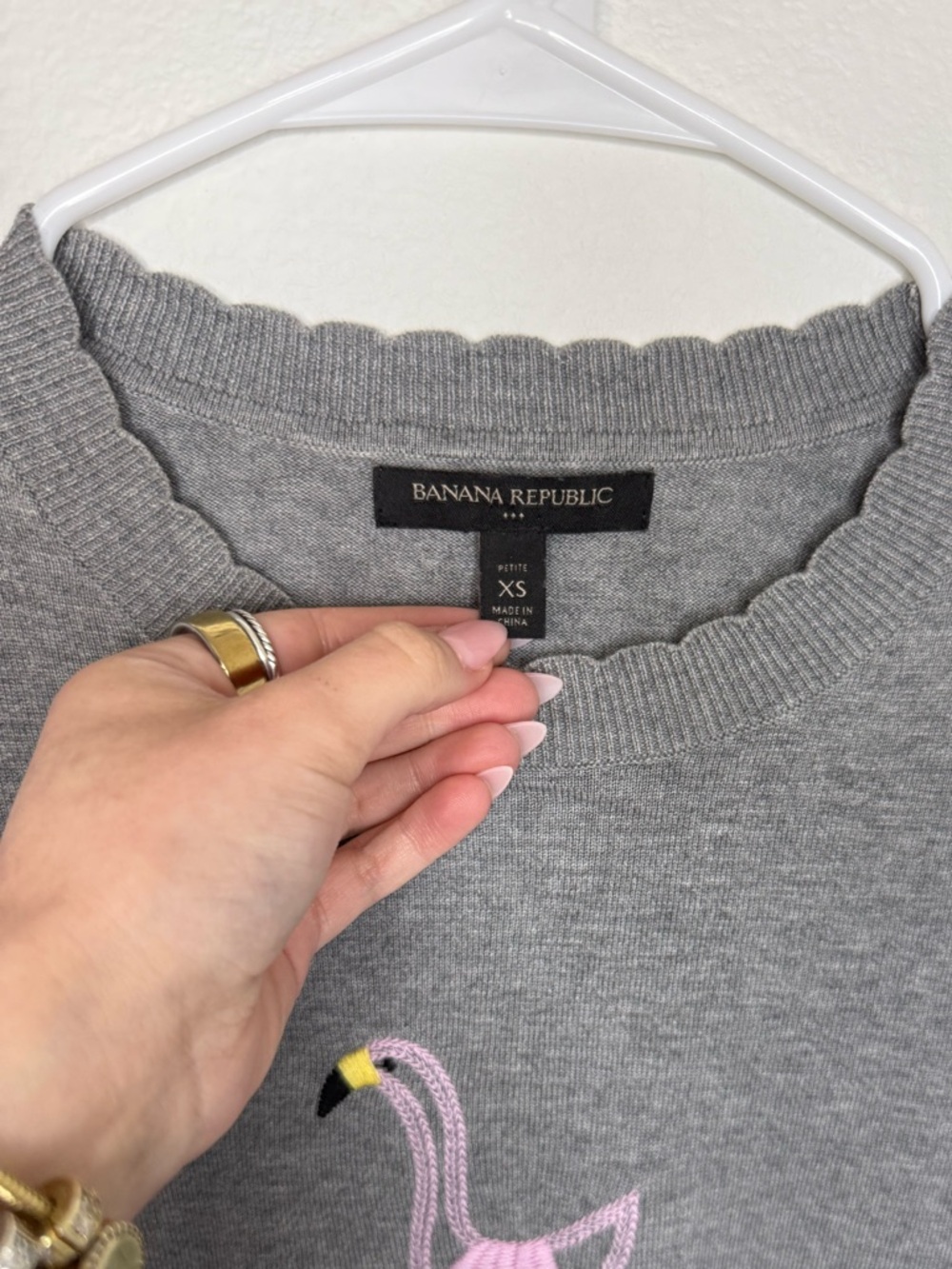 Banana Republic Gray Crewneck Sweater with Pink Flamingo - Picture 2 of 4